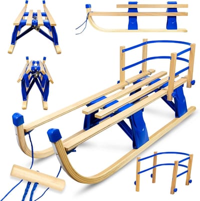 Houten Kinder Slee - Winter Speelgoed - Sneeuw Pret - Opvouwbaar Met Rugleuning - 110 cm Lengte - Natuurlijk Hout