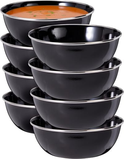 Redcliffs Kommenset - 8x stuks - zwart - 15 x 5 cm - emaille - kamperen/outdoor - schaaltjes