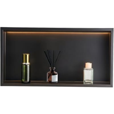 VEVOR Douchenis, 10,16 x 33,02 x 63,5 cm, Inbouwnis met LED-strip, RVS Shampoo-opberger, Duurzaam en eenvoudig te installeren, Zwart voor badkamer