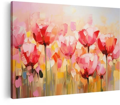 Artaza Canvas Schilderij Bloemen Tulpen - 60x40 cm - Wanddecoratie Abstract - Muurdecoratie Roze - Decoratie Woonkamer