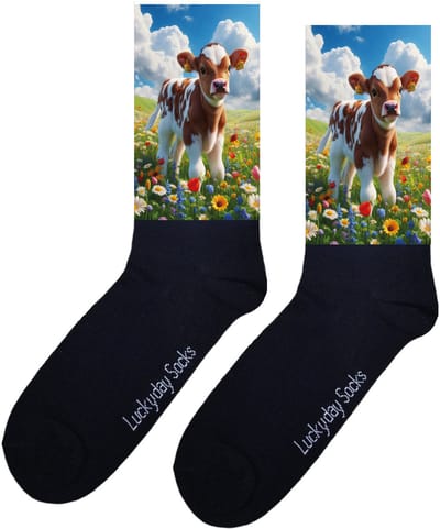 LuckyDay Socks - Kalfjes sokken - Verjaardag cadeau vrouw en man - Vrolijke sokken - Valentijns cadeau - Kerst sokken - Grappige sokken - Leuke dames en heren sokken - Moederdag - Vaderdag - Socks maken Happy - Maat 37-44
