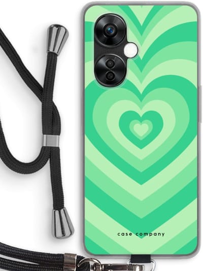 Case Company® - Hoesje met koord geschikt voor OnePlus Nord CE 3 Lite hoesje met Koord - Hart Groen - Telefoonhoesje met Zwart Koord - Bescherming aan alle Kanten en Over de Schermrand
