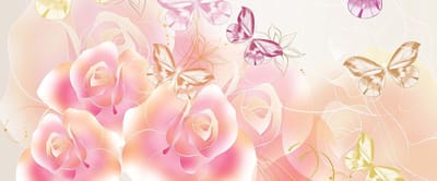 Fotobehang Butterflies Flowers Roses | PANORAMIC - 250cm x 104cm | 130g/m2 Vlies
