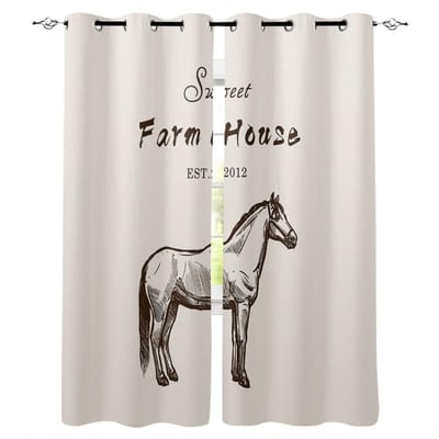 Het Silhouet Van Een Paard Het Thema Van Het Boerenleven Raamgordijnen Gordijnen voor Woonkamer Decoratieve Artikelen Woonkamer 135W x 60H(cm)