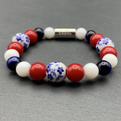 Dragon Bracelets Dames Armband - Natuursteen - Delftsblauw - Rood - Wit - Blauw