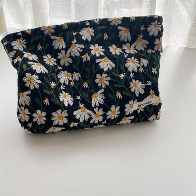 Cosmetische tas Vrouwen Bloemen Make-up Case Organizer Koreaanse Borduurwerk Cosmetische Tas Reis Toilettas Corduroy Canvas Beauty Case
