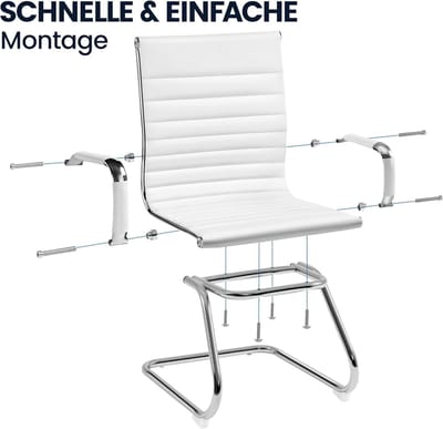 Moderne Cantilever Eetkamerstoelen Set van 4 met Armleuning – PU Leder, Chrome Frame, 58,5 × 57,5 × 88 cm – Comfortabele Keuken- en Woonkamerstoelen