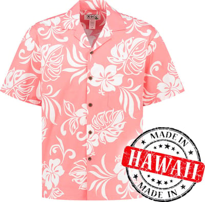 Hawaii Blouse Mannen - Shirt - Hemd - 100% Katoen - Overhemd Heren Korte Mouw - Made in Hawaii "Vakantie Vibes Roze" Maat S