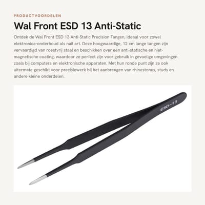 Dailygoods - Wal Front ESD 13 Anti-Static Precision Tangen - 12cm Ronde Punt RVS voor Elektronica en Nail Art