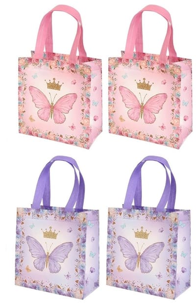 Geschenktas vlinder - 4 stuks - cadeau verpakking - paars - roze - vlinders - 22 x 23 cm