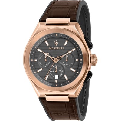 Maserati Triconic Grijs Leer over siliconen Bruin Heren Quartz Chronograaf met Datum R8871639003 grijs