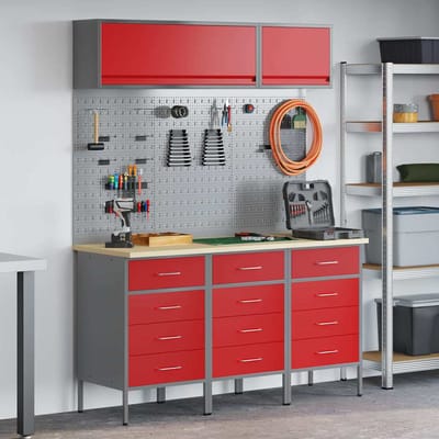 vidaXL Werkkast set 8 st Rood Poedergecoat staal en gefabriceerd hout