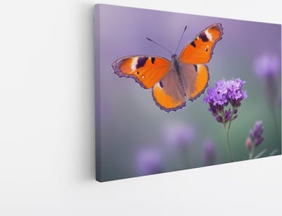 Saammp Canvas Schilderij -Vlinder op paarse bloem - Dieren - Natuur - 30x20 - Foto op canvas - Wanddecoratie - muurdecoratie Woonkamer - Slaapkamer decoratie - Canvas Print
