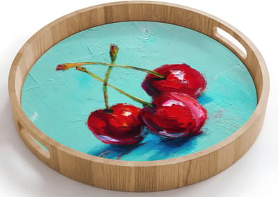 Dienblad rond 40x40 cm - Schootdienblad hout - Kersen - Rood - Drie - Geverfd - Borrelplank rechthoek - Plateau houten dienbladen