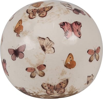 Clayre & Eef Decoratie Bal Ø 10x10 cm Beige Roze Keramiek Vlinders