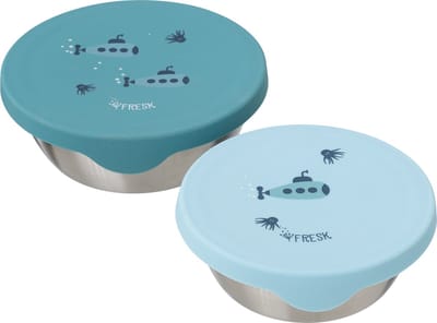 Fresk Snackbox voor Kinderen - 2 stuks - RVS Snackdoos - Vaatwasserbestendige Bewaarbakjes - Fruitbakje School - Vershoudbakjes - Fruitbox - Blauw - Submarine