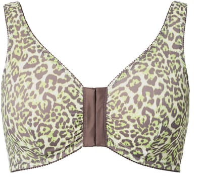 Ulla Popken - Dames - Bustier luipaardmotief voorsluiting zonder beugel - Donkertaupe - Maat 125D