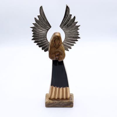 Large Mango Wood Gardian Angel Metal Wings & Enamel Detail