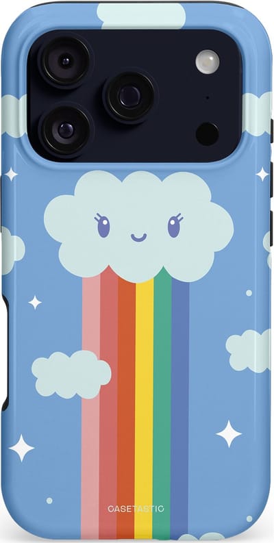 Casetastic hoesje geschikt voor Apple iPhone 17 Pro - MagSafe - Dubbellaagse bescherming - Regenboogwolkje - Fashion Case - Lichtblauw Lichtgrijs