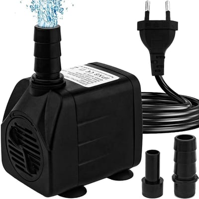 Mini-waterpomp (600 l/h, 10 W), ultrastille aquariumpomp met hoge slag, fonteinpomp met 1,5 m netsnoer, 2 sproeiers voor aquaria, vijver, fonteinen, beelden, hydrocultuur