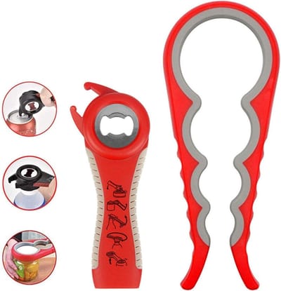 Multifunctionele Potopener Set, 5-in-1 en 4-in-1, Gebruiksvriendelijk voor Kinderen, Ouderen en Mensen met Artritis, Silicone Handgreep Hulp bij Flessen en Potten openen