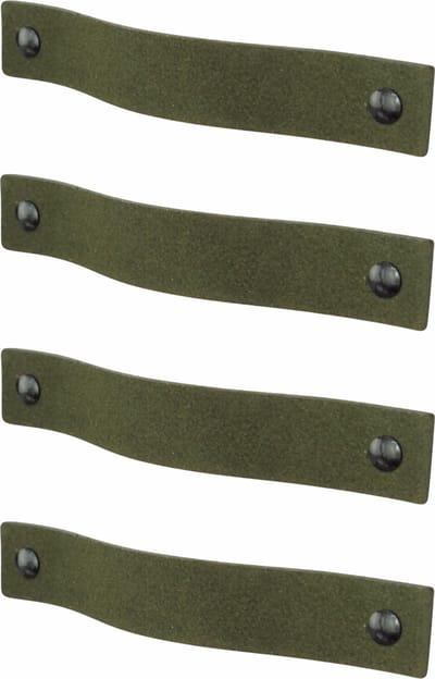 4x Leren handgrepen 'platte greep' XS - SUEDE OLIVE (12,6 x 2,5 cm) - incl. 3 kleuren schroefjes (handgreepjes - leren grepen - greepjes - leren lusjes)