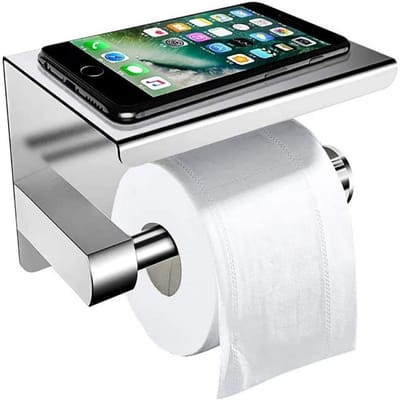 GELLDG Toiletrolhouder - Toiletrolhouder zonder boren - Wandgemonteerde toiletrolhouder - Toiletrolhouder met planken - Roestvrij staal - Zilver