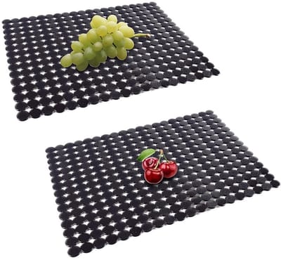 Dailygoods- Spoelbakmat 2 Stuks - PVC - 30 x 40 cm - Antislip - Snelle Waterafvoer - Zwart - Flexibel en Op maat te Snijden - Afvoermat