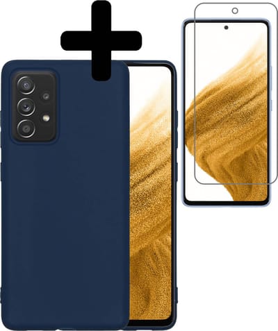 Hoesje - Met Screenprotector - Geschikt voor Samsung Galaxy A53 - Sterk & Shockproof - Back Cover - Siliconen Case - Telefoon Hoes - Telefoonhoesjes - Donkerblauw
