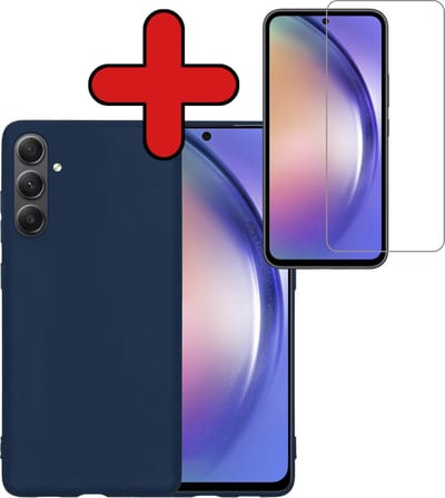 Hoesje - Met Screenprotector - Geschikt voor Samsung Galaxy A54 - Sterk & Shockproof - Telefoon Hoes - Back Cover - Siliconen Case - Telefoonhoes - Donkerblauw