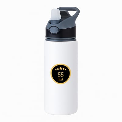 Hacebo® - 55 jaar waterfles met rietje zwart - iemand die 55 jaar is geworden of 55 jaar lang een relatie hebben of getrouwd zijn - verjaardagscadeau - verjaardag - cadeau - kado - geschenk - gift - relatie - water fles - 650ML