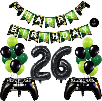 Snoes Mega Game Gamers Helium Verjaardags Ballonnen Feestdecoratie Black Cijfer Ballon nr 26