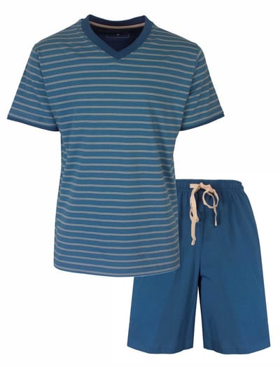 MEQ Heren Shortama - Gestreept Dessin - Korte Mouwen - Blauw - Maat L