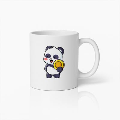 Schattige Panda met Gouden Munt Mok – Charmante Dieren Koffiebeker voor Kinderen en Panda Liefhebbers