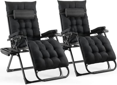LUMÈ STORE Ligstoelen – Ligbed Verstelbaar – Tuinstoelen - Hoofdsteun & Bekerhouder – Opvouwbaar - 2 stuks - Camping – Zwart