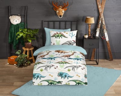 Good Morning dekbedovertrek dinos - 1 persoons 140x200/220 cm - Multi - 100% Katoen flanel