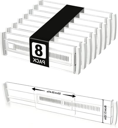 Verstelbare ladeverdeler set van 8 stuks, uittrekbaar en antislip voor keuken en kledingkast, 28,7-50,5 cm