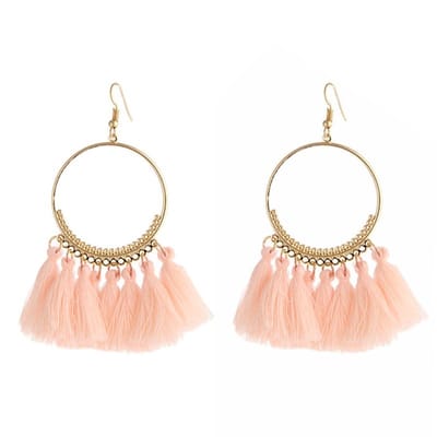 Fako Bijoux® - Oorbellen - Bohemia - Kwastjes Ring - Zalmroze - Goudkleurig