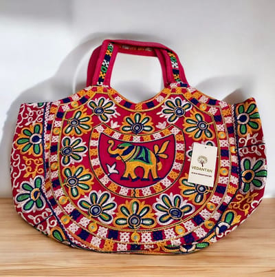 Schoudertas - Vedantan - Damesschoudertas - 30 x 45 cm - Katoen - Kleurrijk borduurwerk - Etnisch Cadeau - Kerst - Feest - WeekendTas - Shopper - Reistas - Tote bag -Draagtas - Ritssluiting