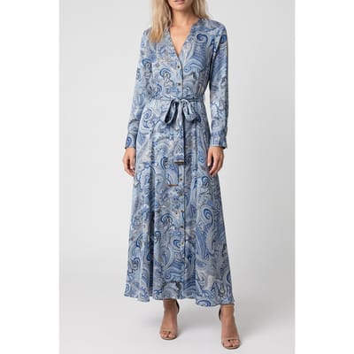 GUESS Britney Ls Long Dress Floral Paisley Blue Taglia: 36 | Maxi abiti Outlet | Donna | Blu