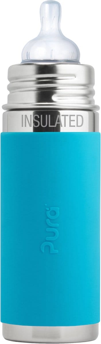 Pura Thermos Speenfles 260 ml - Thermoskan - Thermosfles - Plasticvrij - Met Isolatiewand - Voorkomt Maagkrampen - Inclusief Siliconen Speen, Reisdop en Sleeve - Aqua