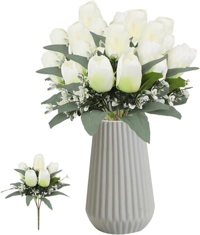 Witte Kunsttulpen Boeket van 31 cm - Neplelies voor Hu decoration, Bruiloft Versiering en DIY Plantenarrangementen