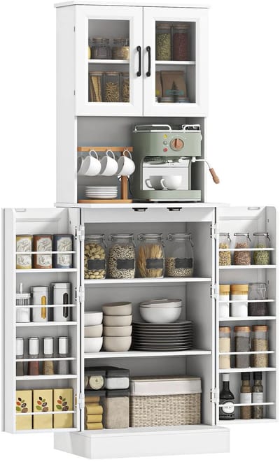 Magnetronkast - Keukenkast - Keukenrek Staand - Ovenkast - Rek - 60B x 39,5D x 180H cm - Organizers - Dubbele Draagplank - Aanrecht Organiser