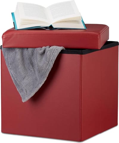 Opvouwbare poef met opbergruimte - donkerrood - stevig - 38 x 38 x 38 cm - vierkant deksel