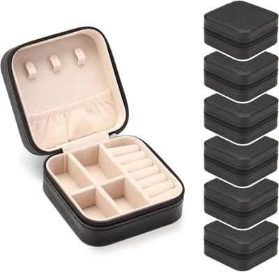 Oneay 6-delige draagbare mini-sieradendoosjesset voor op reis, leren sieraden- en ringorganizer, geschenkdoos voor meisjes en dames (zwart).