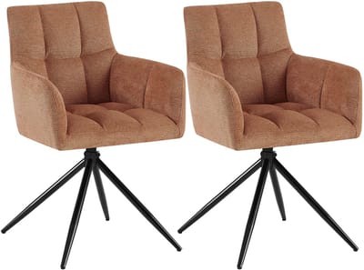 CLP Jonah Set van 2 eetkamerstoelen - met armleuning - klassiek - Draaibare - 180° automatisch terugdraaimechanisme - stof - Stof/oranje