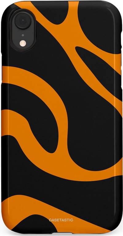 Casetastic hoesje geschikt voor Apple iPhone XR - Dubbellaagse bescherming - Katachtige Oranje Tijger Strepen - Fashion Case - Zwart Oranje