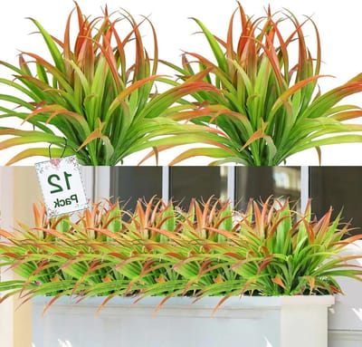 12PCS Kunstgras 16 Inch met 16 Stelen - UV Bestendige Neppflanten voor Tuin, Balkon en Decoratie