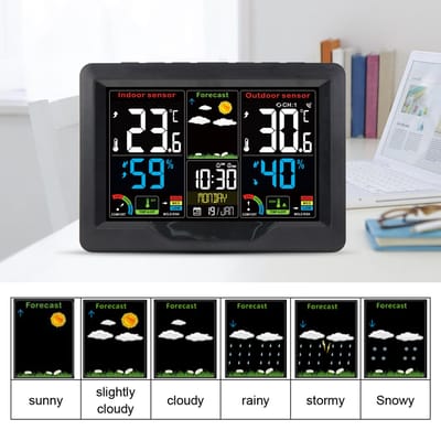 Weervoorspellings Station Klok RF Binnen Buiten Kleurenscherm Klok met RF Zender Digitale Temperatuur en zwart