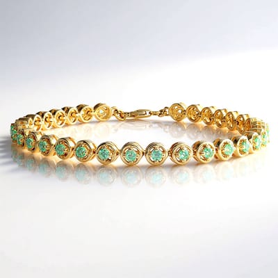 Cavill - Zilveren Armband met Vergulde 925 Sterling Zilver - 32 Ronde Russische Smaragden 3,7 ct - Elegante Dames Sieraad - Stijlvolle Armband